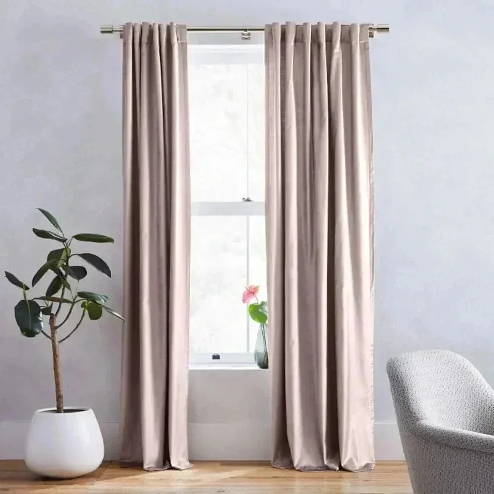 [West Elm] NWOT Luster Velvet Curtain - Dusty Blush